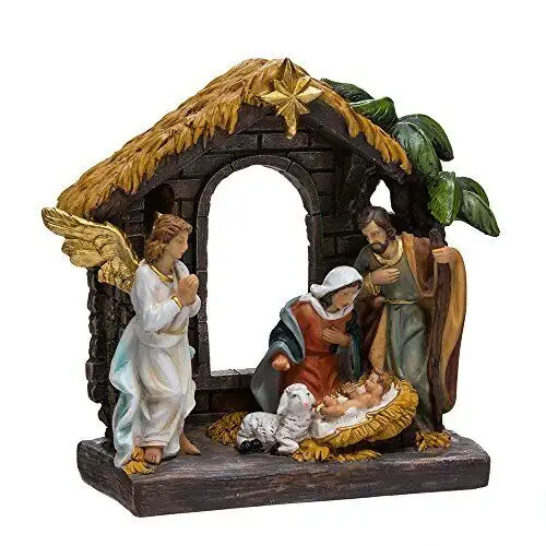 Santa família estável presépio estátua resina artesanato religioso anjo natal mesa peça estatueta para decoração de casa natal