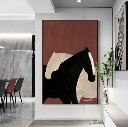 لوحة حصان أبيض وأسود مجردة للحيوانات بحجم مخصص بتخفيضات كبيرة ، ديكور جدران المنزل على قماش الكانفاس