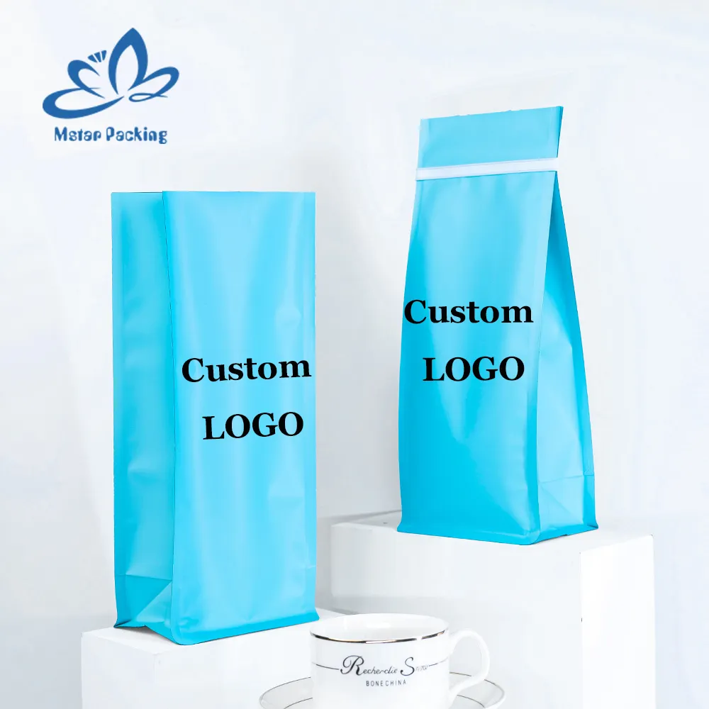 Custom printed 250g 500g flat bottom tie tie coffee bags with valve and zipper for coffee bean tea packaging