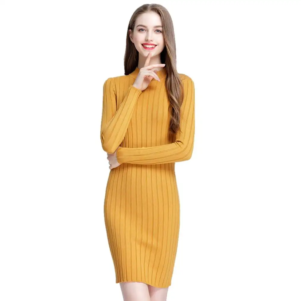 Venda quente da moda feminina pescoço apertado longo sono roupas femininas malha doce vestido de design das mulheres vestido casual camisola vestido