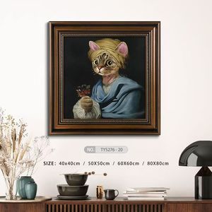 Yüksek kaliteli kedi yağlıboya tarzı duvar dekor taklit rönesans başyapıtları ile özel çerçeveli tuval - Product Image 2