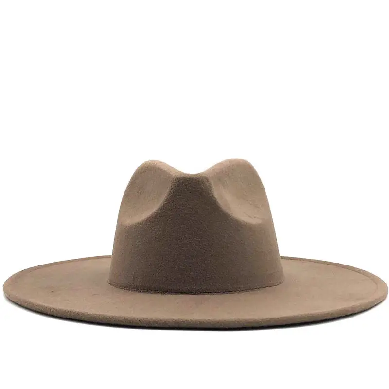 Европейская и американская осенне-зимняя джазовая шляпа с большими полями, фетровые шляпы в стиле ретро, шерстяная шляпа с плоским краем