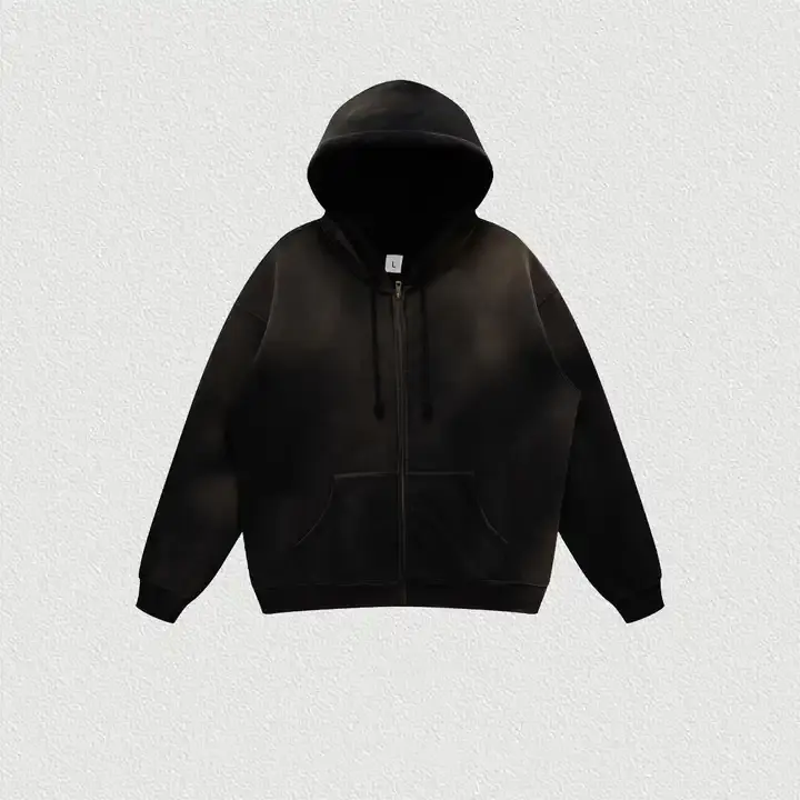 Hot bán 400gsm dày hoodie đầy đủ Zip lên với dây rút hoodie đường phố mặc cổ điển Sun phai Hoodie