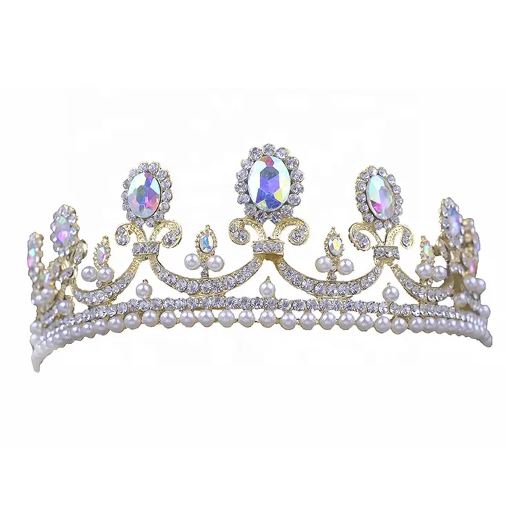 Venta al por mayor de plata de diamantes de imitación de oro corona de cristal perla novia tiaras de la boda