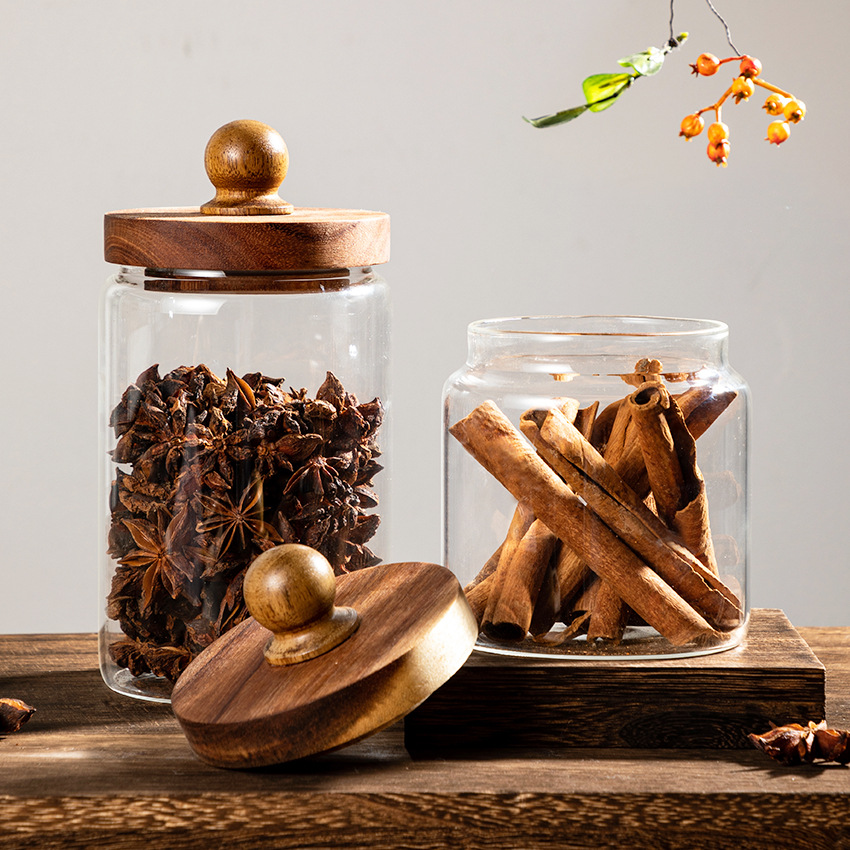 3pcs/pack Storage jar high borosilicate glass food jar with wood lid glasses jar