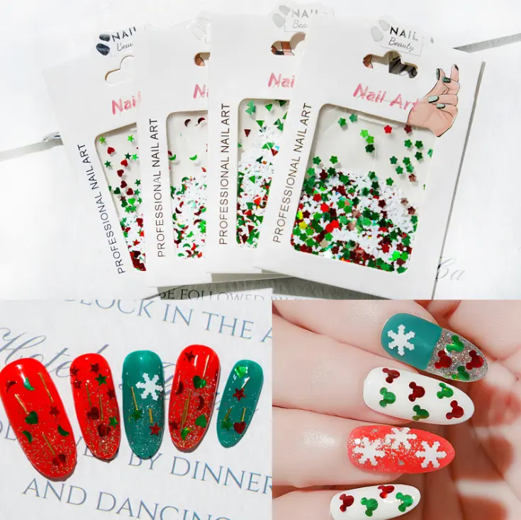 Yeni gelen festivali manikür karışık şekil Glitter Nail Art DIY noel kar tanesi pul manikür dekorasyon