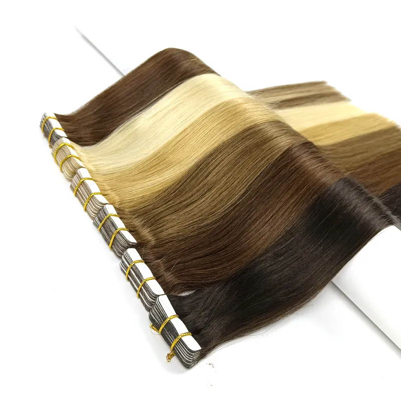 ISWEE-Extensión de cabello humano 100 ruso de alta calidad, cinta doble de estiramiento, remy, extensiones de cabello sin procesar