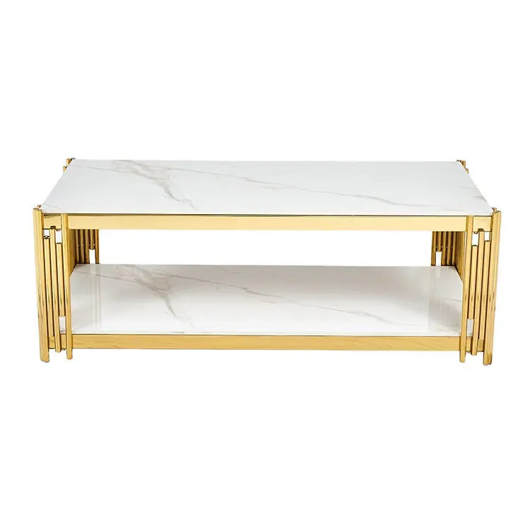 Moderne nordische Sofa Mitte Tee tische Gold Edelstahl weiß Sinter stein Couch tisch für Wohnzimmer