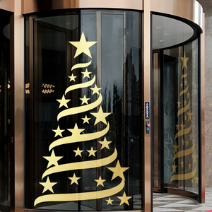 クリスマスショップ窓ガラスステッカークリスマスショップ窓装飾ゴールデンクリスマスツリー活動シーンレイアウトウィンドウステッカー
