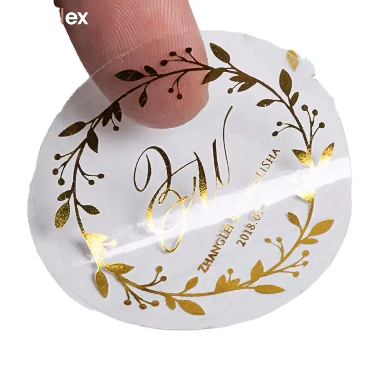 Etiquetas adhesivas con Logo personalizado, papel de aluminio dorado transparente