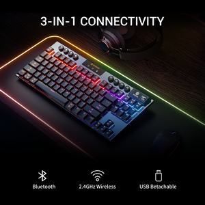 Interruptor de aluminio 2,4G Bluetooth inalámbrico RGB retroiluminado Intercambio en caliente Teclas de perfil bajo Teclas árabes Teclado mecánico para juegos de computadora - Product Image 2