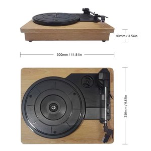 33/45/78 RPMビニールレコード用ヴィンテージスタイルレコードプレーヤー3スピード、木製ベースポータブルLPビニールプレーヤーRCAヘッドフォンジャック