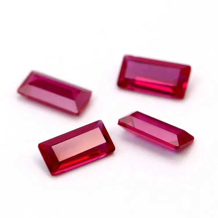 Petite taille pierres précieuses en vrac prix de la pierre de rubis En Forme De Baguette 5 # corindon Rouge pierre de rubis synthétique