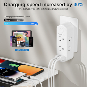 PUJIMAX Adaptador de enchufe de viaje universal estándar de EE. UU. Cargador giratorio Enchufes múltiples con puertos USB Interruptores y enchufes tipo C - Product Image 3