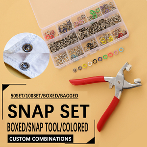 Nhà cung cấp bán hàng trực tiếp 200pcs 9.5mm kim loại prong <span class=keywords><strong>Snap</strong></span> Nút grommets ốc vít Kit với tay áp lực phù hợp với nút cho quần áo - Product Image 2