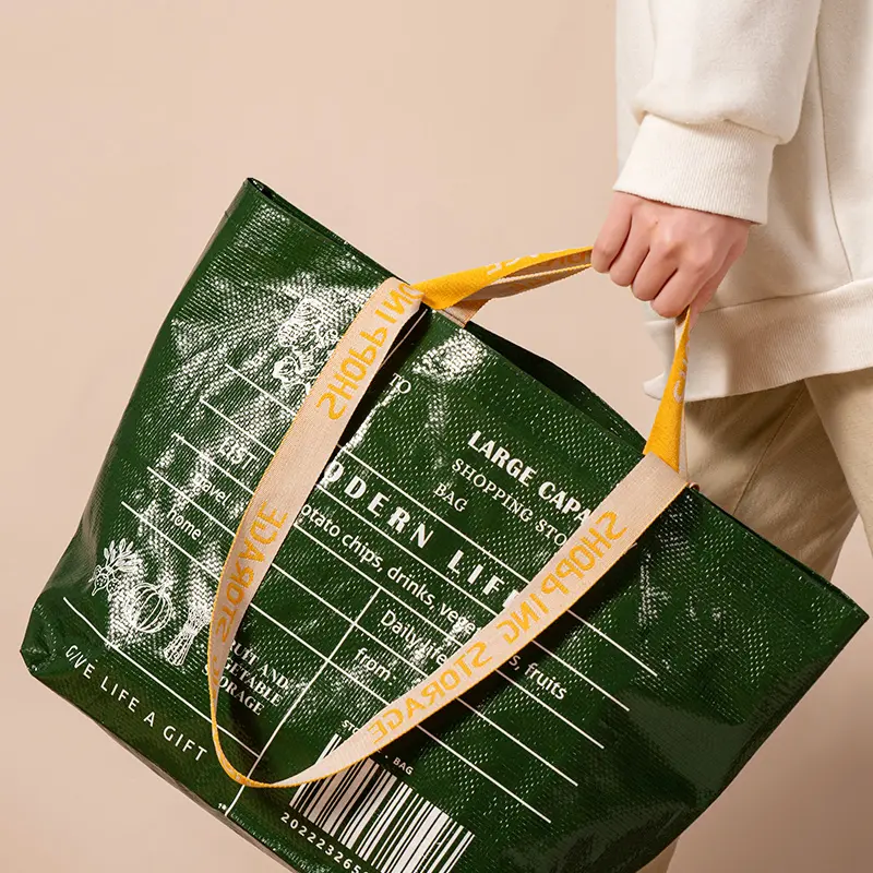 Bolsa de compras reutilizable extra grande con impresión personalizada, bolsa tejida de PP laminada reciclable