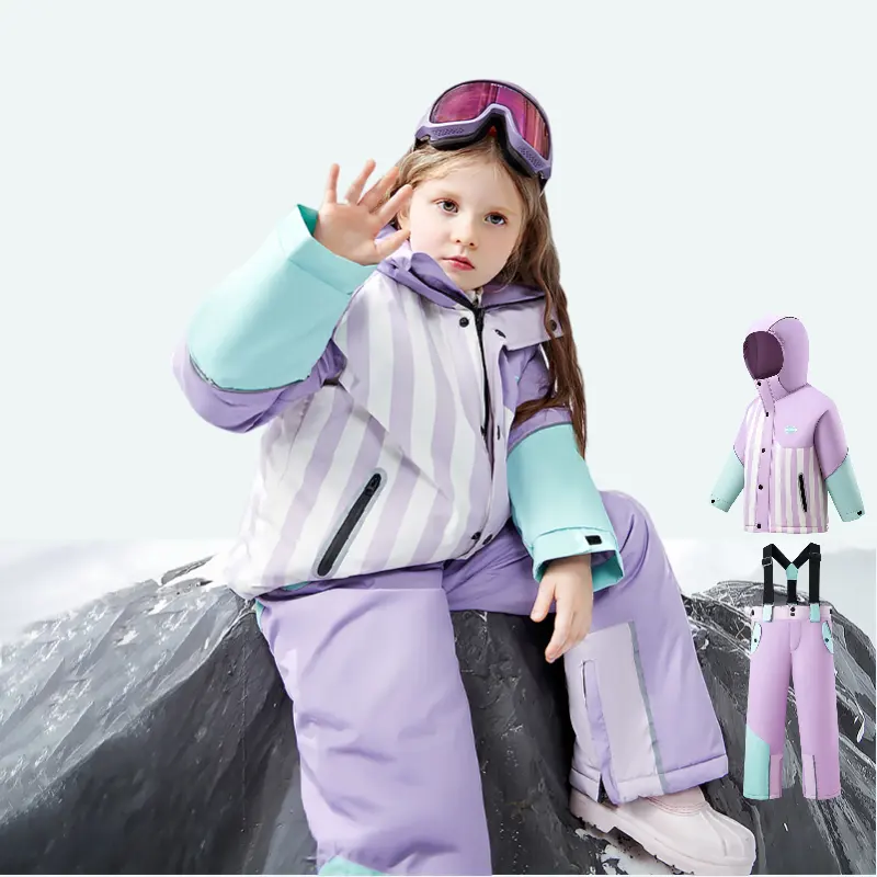 KOCOTREE Costumes de neige d'extérieur à la mode colorés Veste de ski chaude et imperméable Enfants Garçons et Filles Ensemble de neige