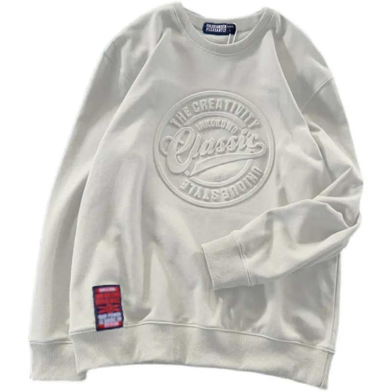Benutzer definierte Logo Pullover Plus Size Sweatshirts Geprägte Herren Pullover 3d Geprägte Sweatshirt mit Rundhals ausschnitt