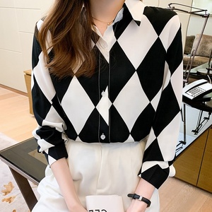 Blusa feminina de escritório elegante, camisa de manga comprida com botões, moda feminina de verão e outono, tops estampados brancos femininos, moda feminina, 2024