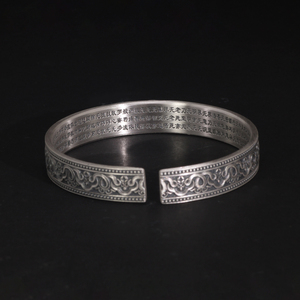 Braccialetto con polsino in vero argento Sterling 999 intagliato con cuore classico modello retrò bracciale da uomo e da donna regolabile gioielli religiosi