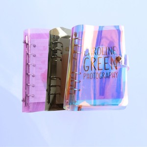 A5 A6 A7 Riutilizzabile Olografica Ufficiale Legante Della Copertura del Rainbow PVC Notebook Shell con Chiusura A Bottone A Pressione 6 Anelli Sciolto Foglia caso
