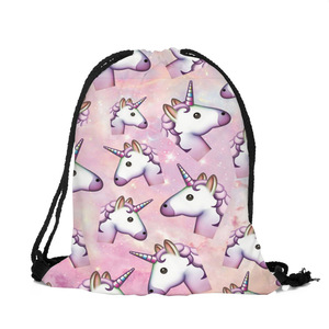 Bolsa de cordón con logotipo personalizado mochila a todo color bolsa con cordón de poliéster con estampado de unicornio de dibujos animados reciclado - Product Image 3