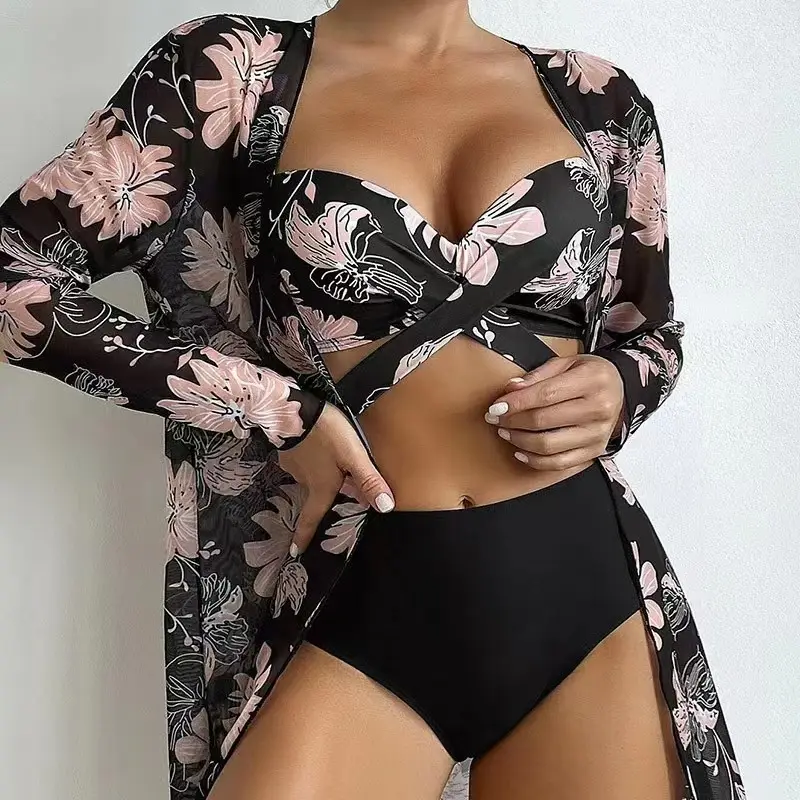 Ba Mảnh Áo Tắm Hoa coverups phụ nữ beachwear sexy phụ nữ Đồ bơi in Bikini Set