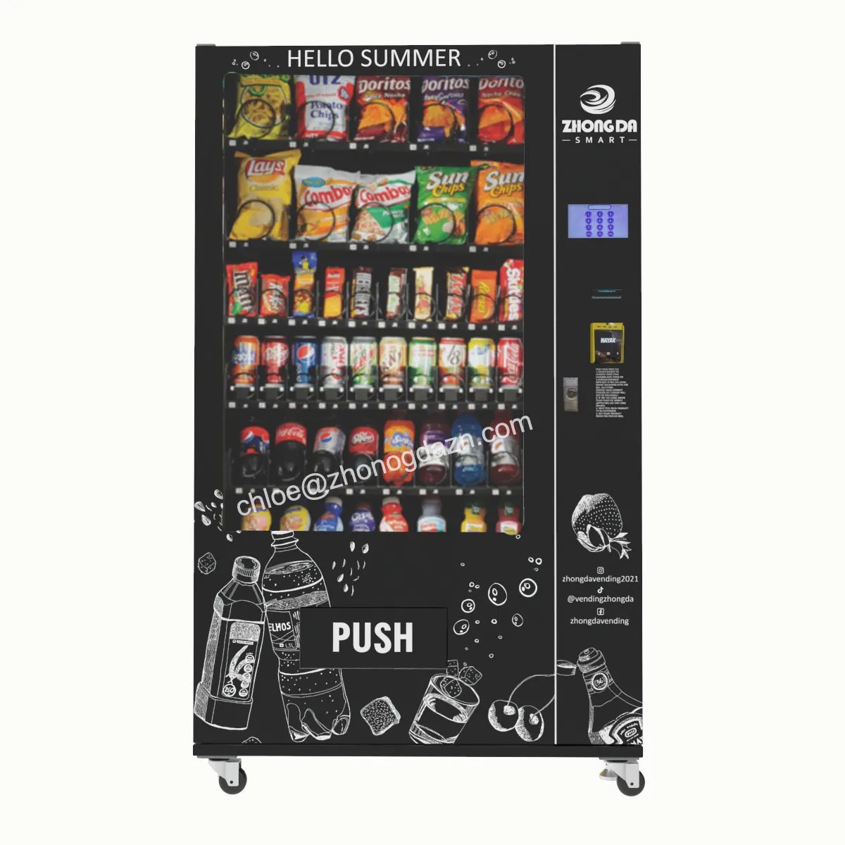 Zhongda Fábrica Preço Barato Automatic Vending Machine Refrigerador Para Beber Cigarro e Snacks