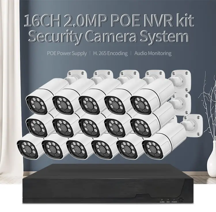 Câmera de vigilância interna e externa, barata, h.265 16ch 4k poe nvr 24/7 mic 2mp 4mp 5mp 8mp poe ip 4k nvr kit 16ch sistema de cctv