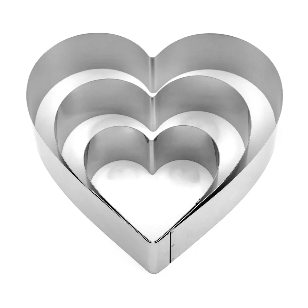 China wholesale new design heart shape 3 piece stainless steel cooking pastry mousse cake ring small