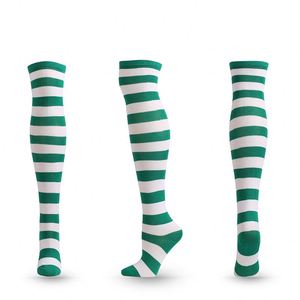 उच्च गुणवत्ता वाली सस्ती कोस्प्ले लंबी लड़कियों की महिलाओं ने मोजे पॉलिएस्टर कपास इंद्रधनुष सेक्सी धारीदार घुटने के उच्च मोजे - Product Image 5