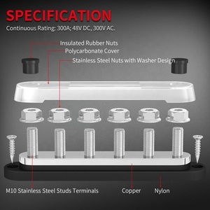 4xM8 5xM6 6xM8/M10 4 5 6 7 Stud Terminals Screws Black/Red <strong>BusBar</strong> 150A 300A 48VDC Power Distribution Block with Cover for Marine - Product Image 5