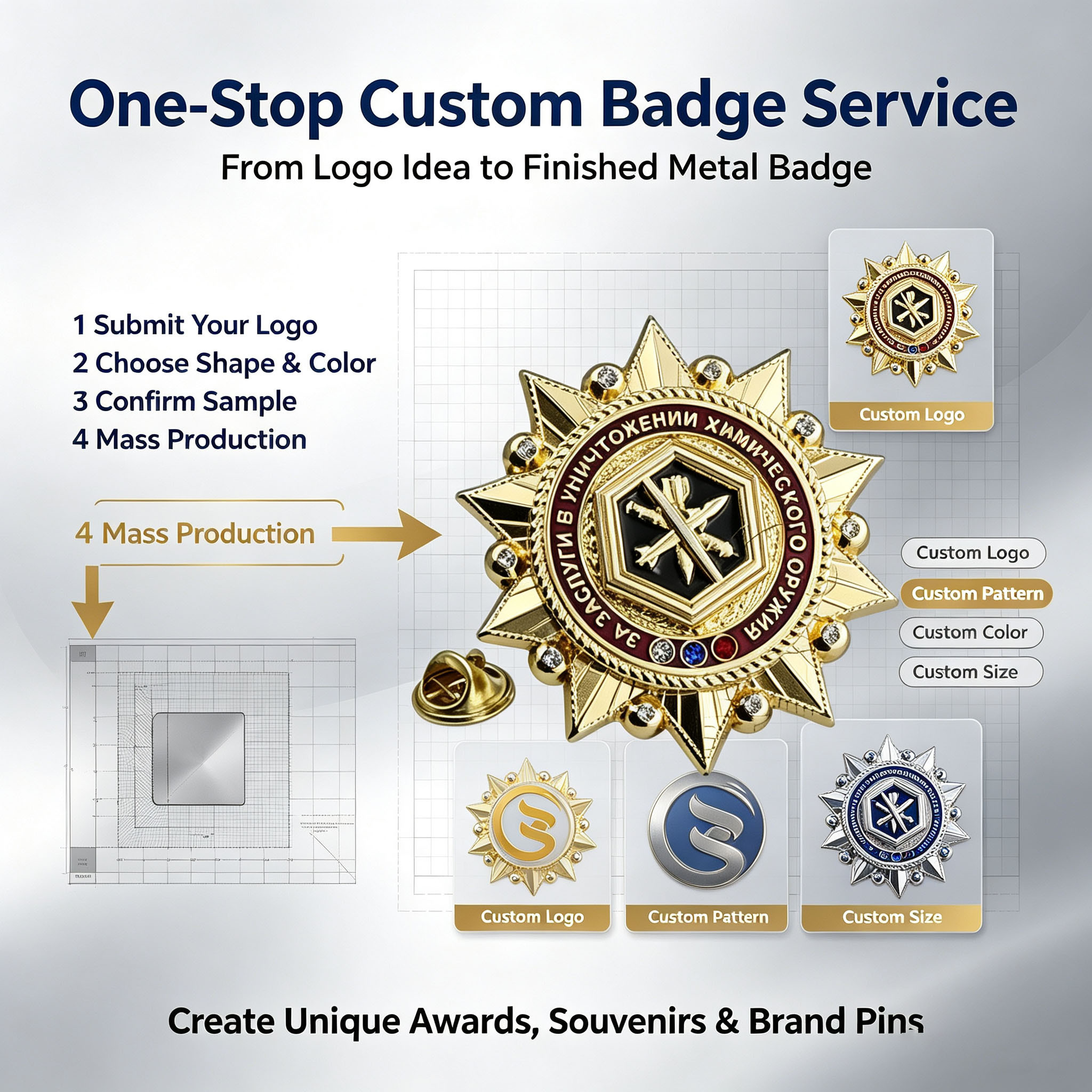 Gold Plated Corporate Award Pin Badge