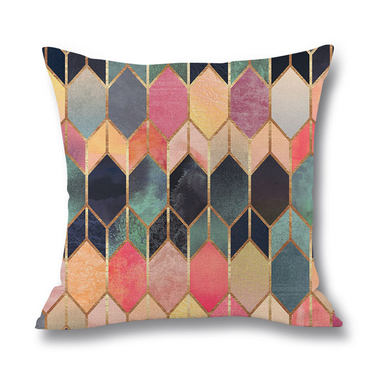 Colorful Geometric Digital Print Pillowcase Linen Cushion Cover