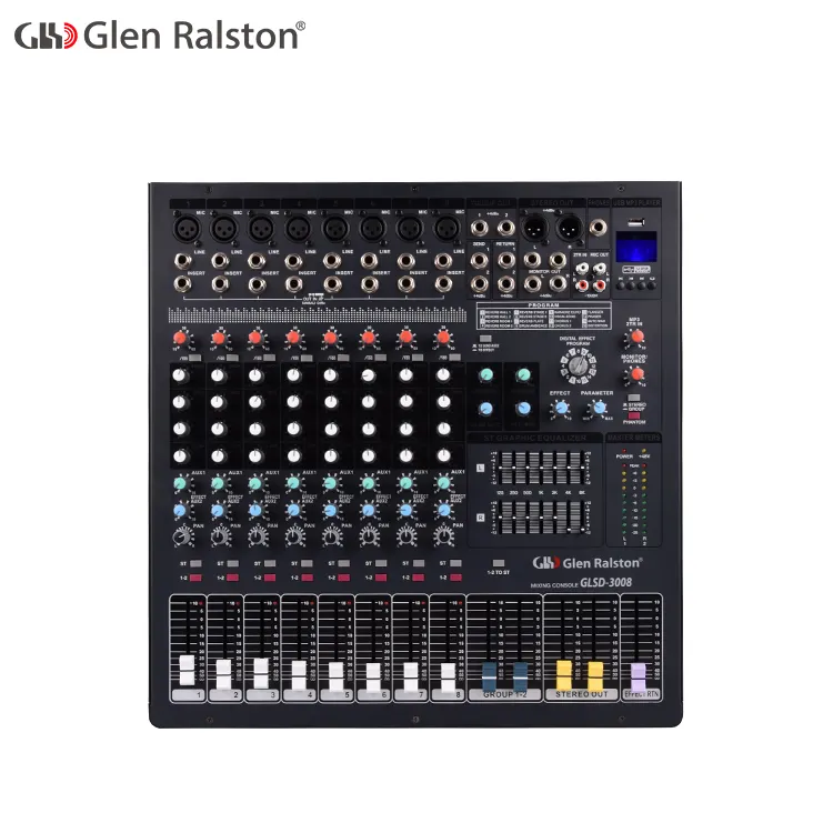 Glen Ralston 8 canali mixer audio professionale con USB audio DJ mixing console AUX registrazione fase attrezzature