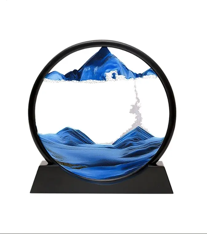 Flowing Round Glass Dynamic Move Sand Painting Art Picture flowing painting frame for home decoration Glass Craft Art