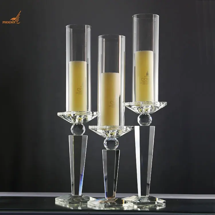 Neue benutzer definierte Hochzeits dekoration Herzstück Kerzenhalter klarer Kristall Kerzenhalter 3er-Set