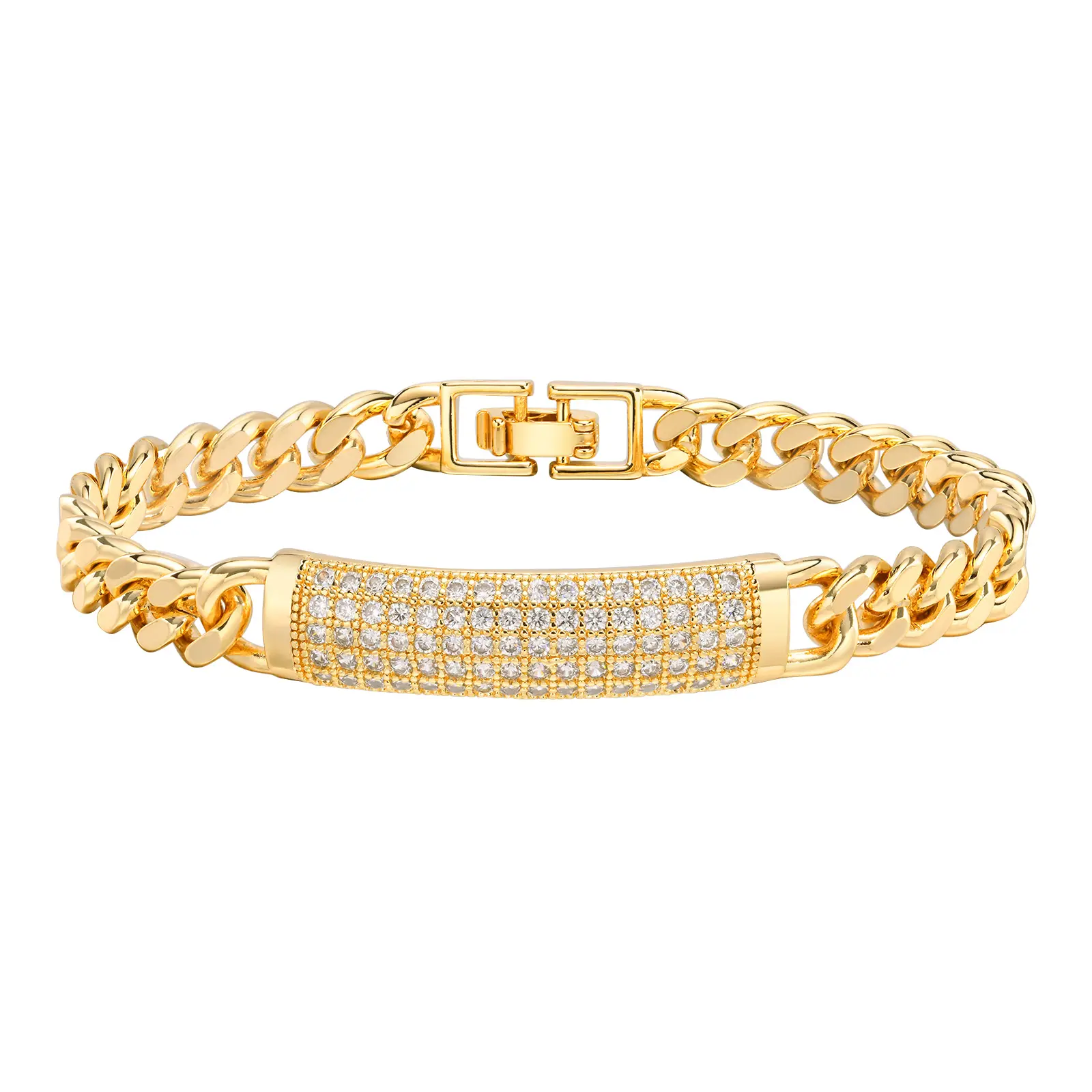 Bracelets de chaîne de couleur or brillant pour femmes, Bling CZ Stone Heart Animal Charm Cuban Chain Link Bracelet Jewelry Bracelet