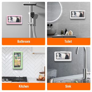 Banyo anti-sis yapışkan duvar montaj büyük duş telefon tutucu su geçirmez evrensel 360 derece rotasyon duş cep telefon standı