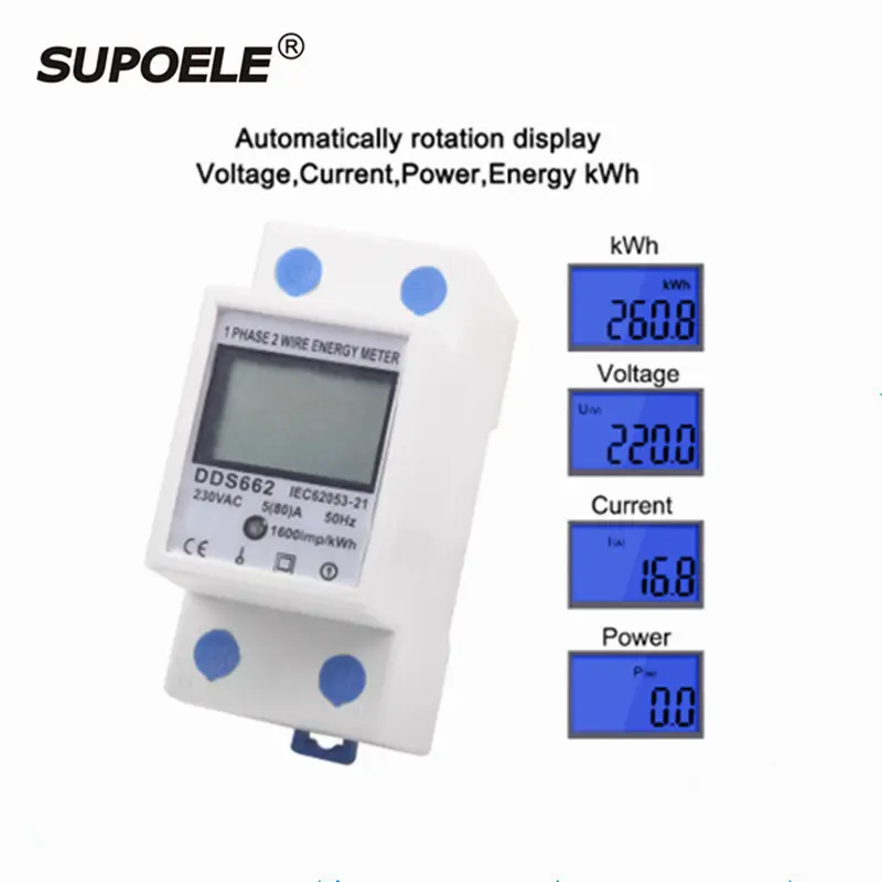 Medidor de vatios KWh de energía electrónica monofásica, pantalla Digital LCD de retroiluminación DDS662 0-80A