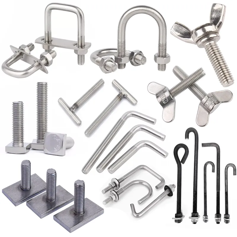 Stainless Steel All Size ODM OEM U Shape T Square Head J L Hook Round Butterfly Wing Type Bolt With Nut And Washer Assortment