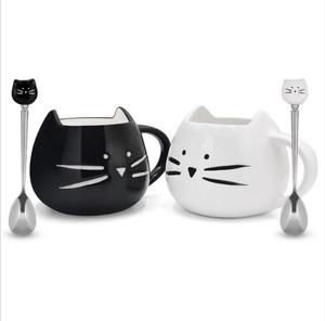 Fabrika tüm satış ucuz kedi şekli seramik kahve kaşıklı fincan