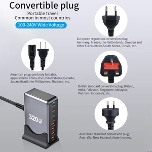 320W USB C şarj tipi C PD 100W 65W GaN hızlı şarj 4 USB-C + 4 USB-A 8 port masaüstü şarj cihazı istasyonu için Tablet telefon dizüstü - Product Image 2