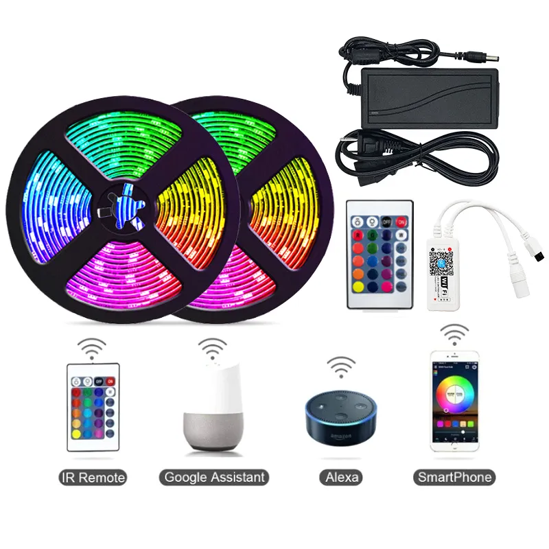 Tira de luces Led RGB 180 de 10M, 5050 luces Led con Control WIFI, 24 teclas, sincronización de música remota IR, Compatible con Alexa y asistente de Google