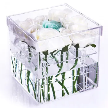 Wholesale 9 Holes Clear Plastic Square Custom Luxury Acrylic Rose Flower Box With Lid