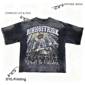 Tùy chỉnh axit rửa cổ điển T-shirt-Heavyweight rửa quá khổ TEE cho DTG in ấn | OEM Bán Buôn Đồ Họa Tee - Product Image 2