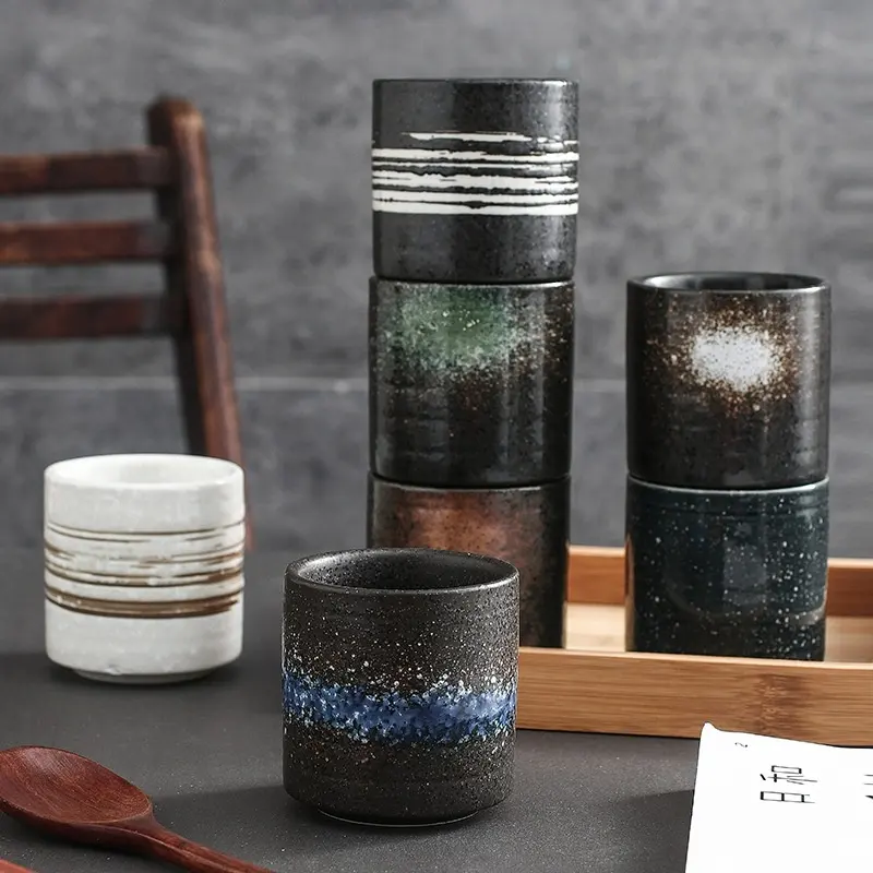 Wholesale Japanese Style CeramicTea Cup, Porcelain 200ml Vintage Handless Coffee Mug For Espresso, Tea, Sake, Mate Set Gift