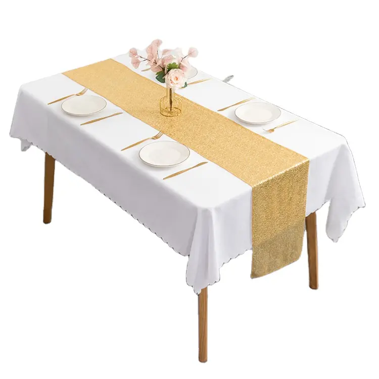 Wholesale Wedding Tablecloth Christmas Decoration Polyester Glitter Plate Embroidered Sequin Table Runner For Hotel Event Party