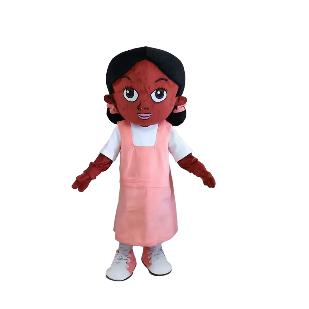 Personaggio personalizzato umano mascotte design personaggio dei cartoni animati marrone scuro volto ragazza mascotte costumi per adulti