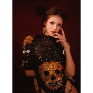 High Neck One-Piece Performance Costume Full Diamond <strong>Sequin</strong> Above Knee Length Summer Nightclub Bar Singer Party Guest Outfit - Product Image 2